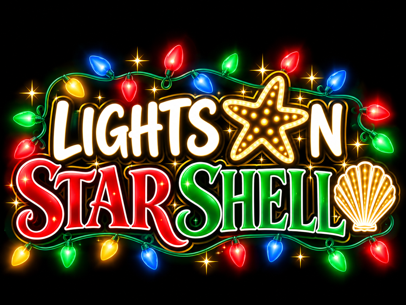 Lights on Star Shell Christmas display
